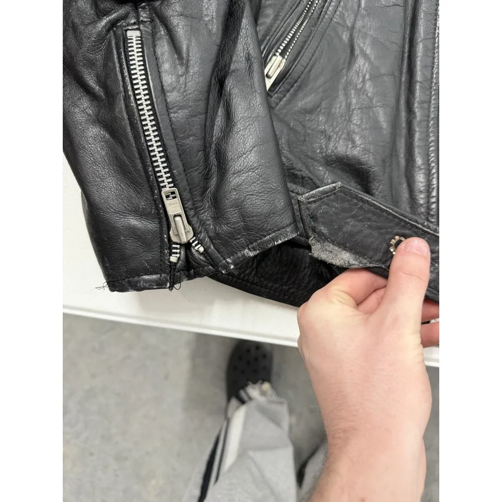 Black‎ Leather Motorcycle Jacket Mens Classic Biker Style Zip Up Belt